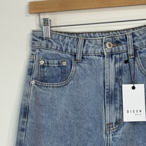 DISSH Denim Vinnie Blur Split Hem Straight Jeans Size 8 Light Blue High Rise - Picture 5 of 12